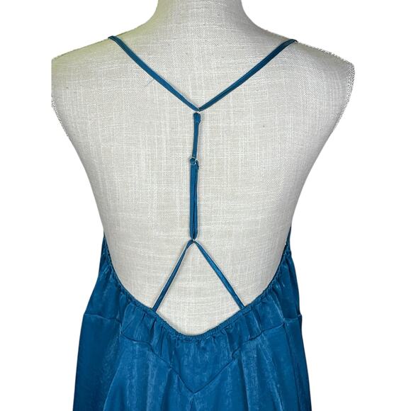 NWT Free People Good Catch Racerback Satin Slip Dress Size Medium Blue Babydoll - Picture 9 of 11